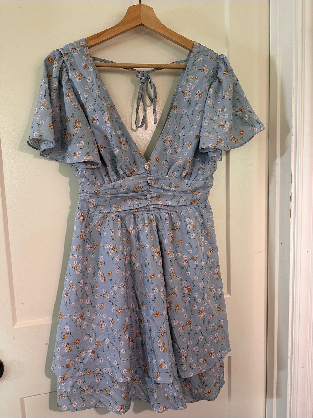 Altar'd State Light Blue Floral V-Neck Mini Dress